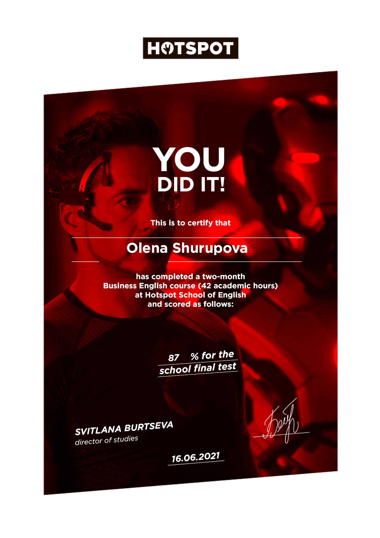 Сертифікат: Олена Фірчук business english 25.0