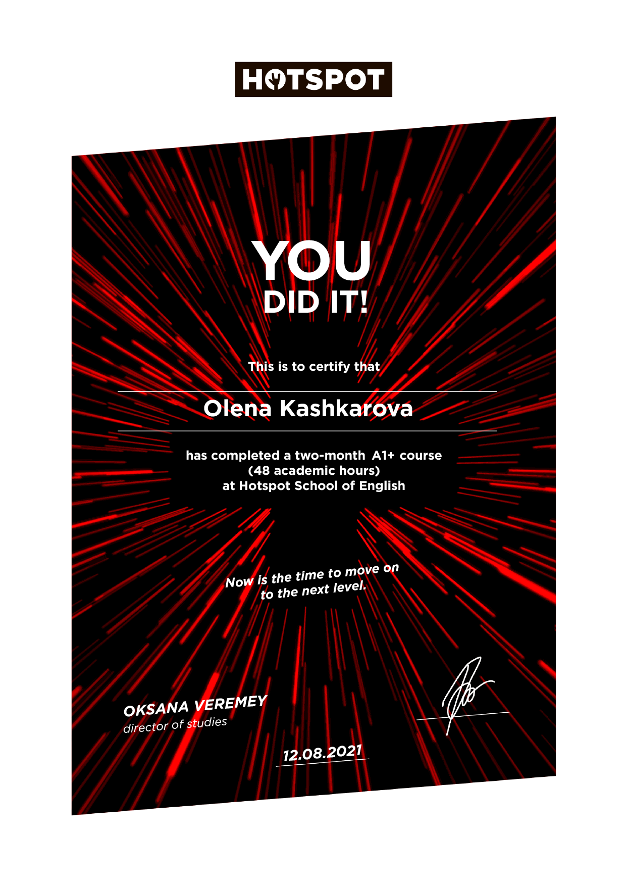 Сертифікат: Олена Кашкарова A1 + (plus)_7