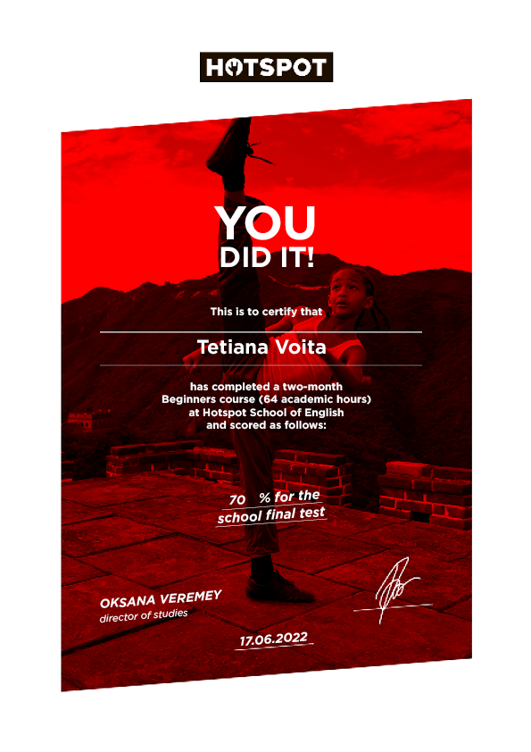 Сертифікат: Tetiana Voita beg_21