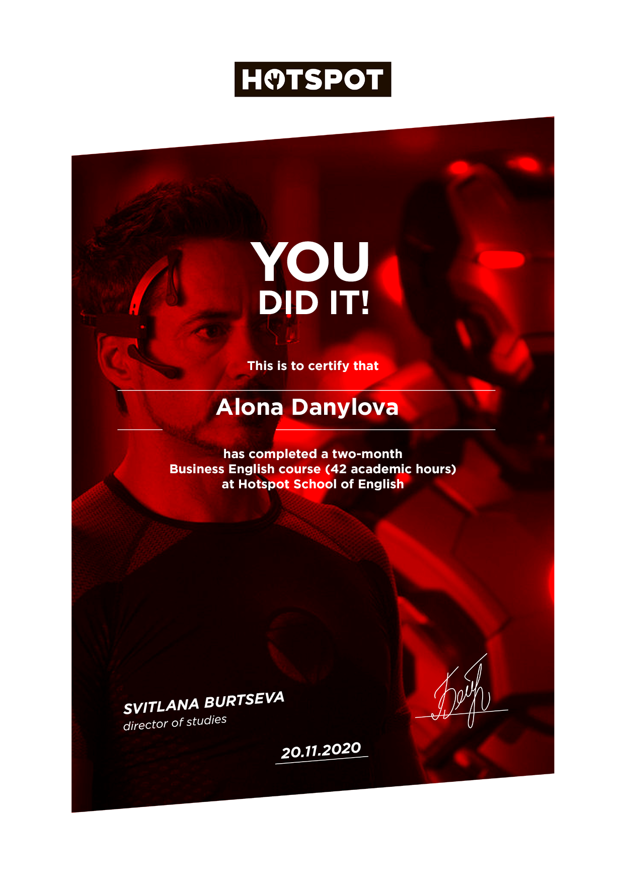 Сертифікат: Alona Danylova Business English