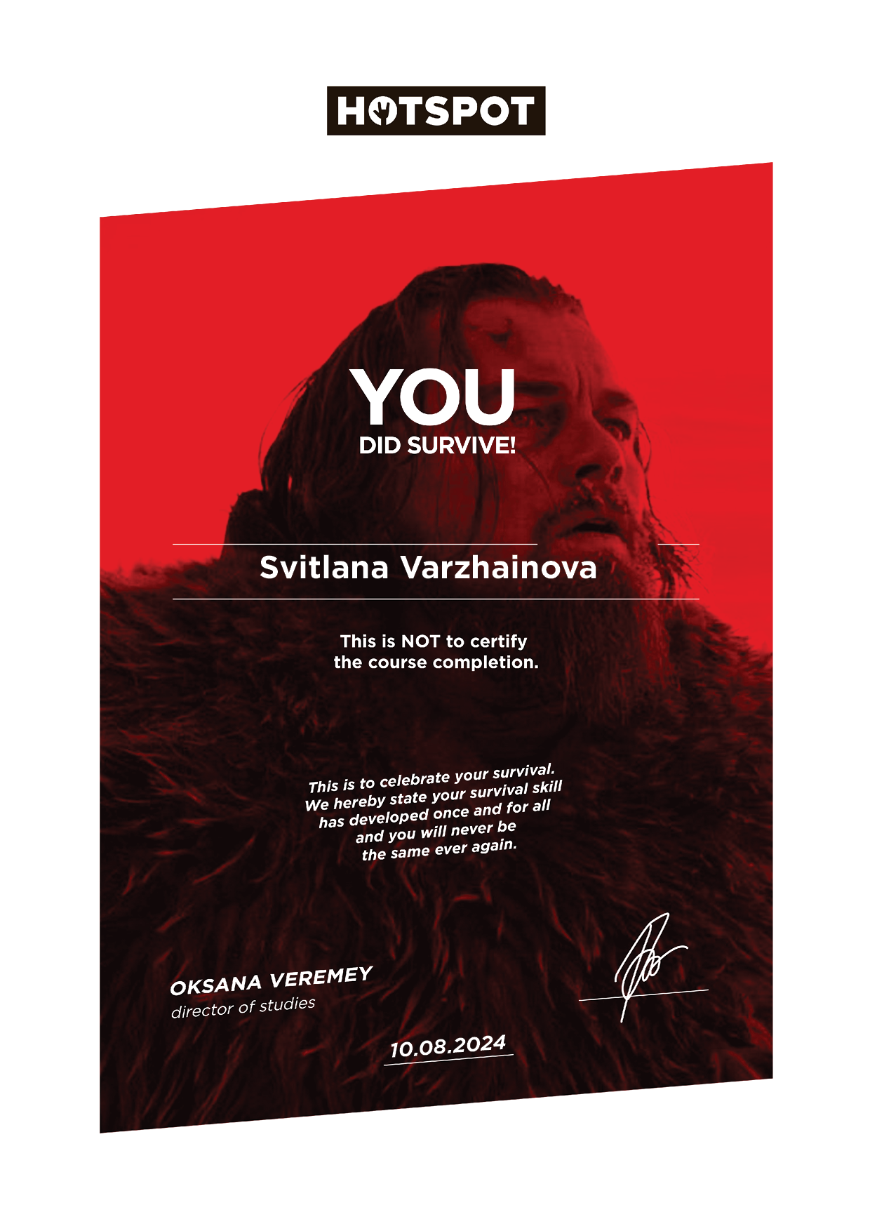 Сертифікат: Svitlana Varzhainova