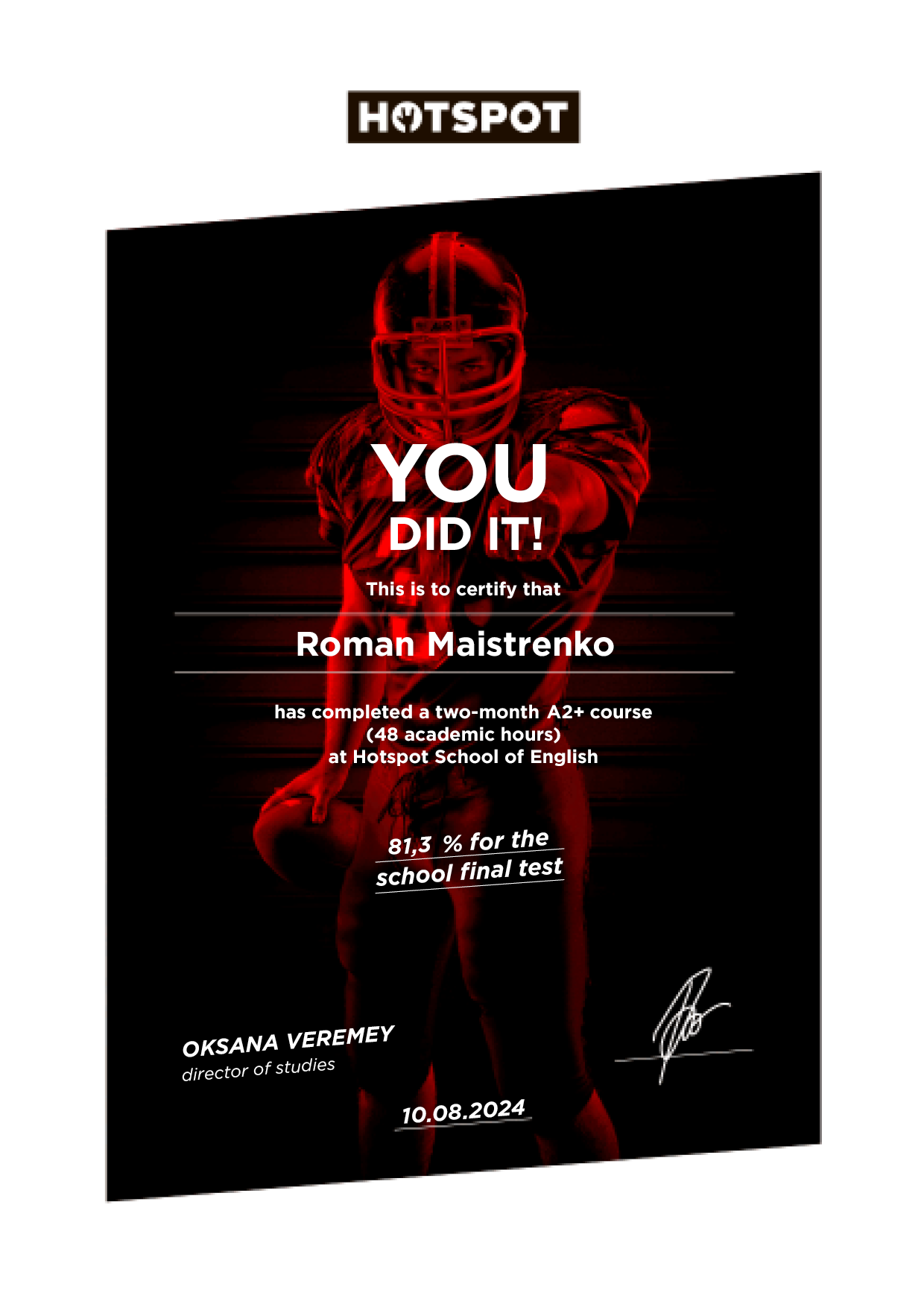 Сертифікат: Roman Maistrenko
