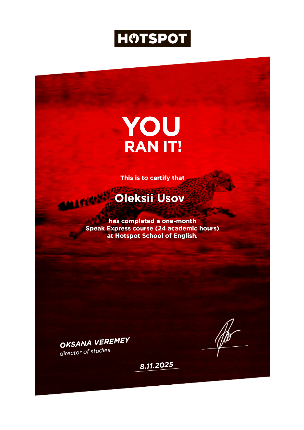 Сертифікат: Oleksii Usov